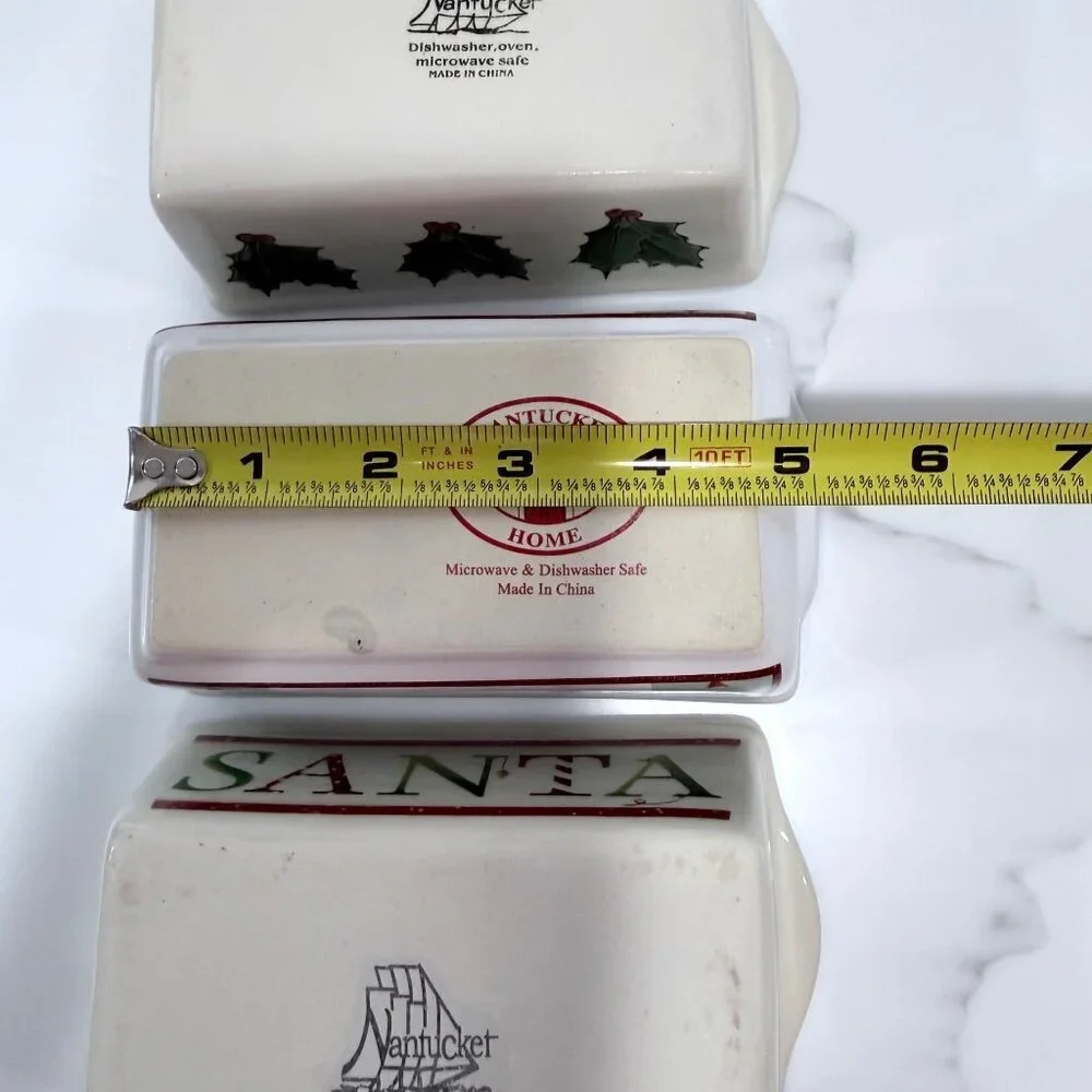 Nantucket Set of 3 Ceramic Mini Bread Loaf Pans SANTA Snowmen Holly Holiday 5x3